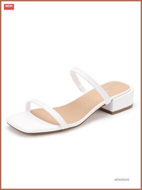 Low Block Heel Square Toe Slide Sandals Slip On